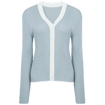 (Mulberry Silk) ERDOS spring and summer V-neck silk striped long-sleeved knitted cardigan for women in white filament with a comfortable interior