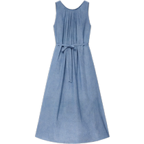 ERDOS linen blue loose dress womens 24th summer new silk cotton electric spinning sleeveless vest with lace-up A-line skirt