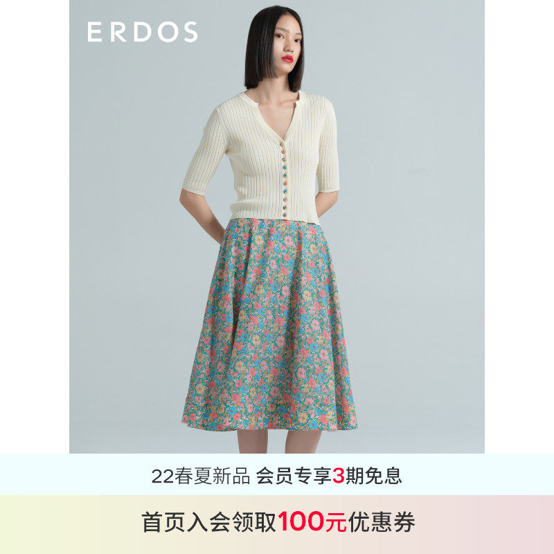 Lady ERDOS 22 spring and summer new round neckline drawbar short sleeve V collar jersey button for comfort and softness