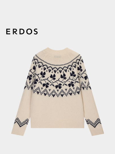 【费尔岛毛衣】ERDOS 羊绒牦牛绒圆领厚款提花针织衫冬女