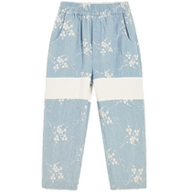 Girls and older childrens 3-point pants with embroidery printing and decorative casual elastic waist 24 spring and summer new Ordos childrens clothing