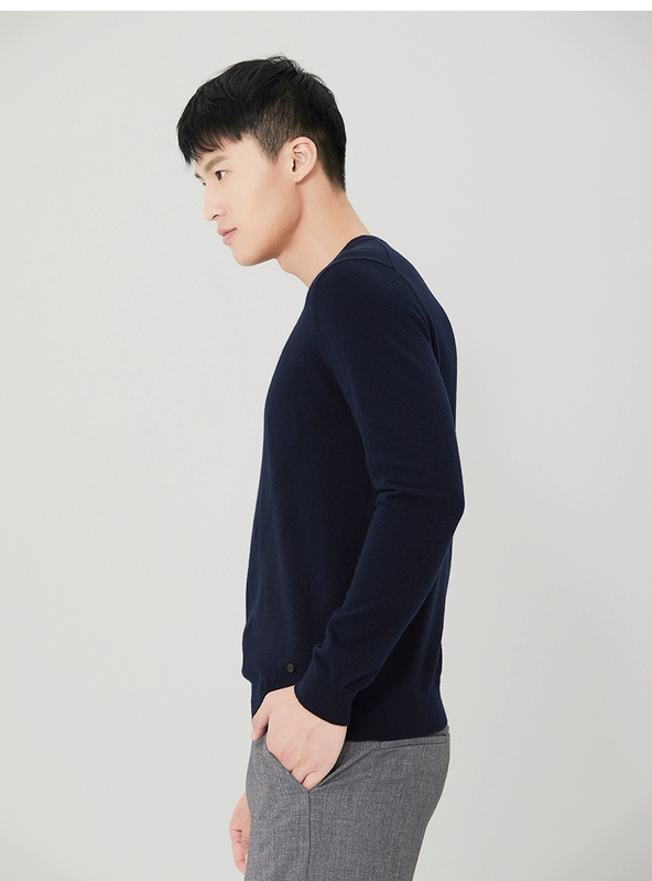 Ordos mùa thu và mùa đông thời trang đơn giản vòng cổ màu rắn quay hoa nam cashmere áo len Q176W1024