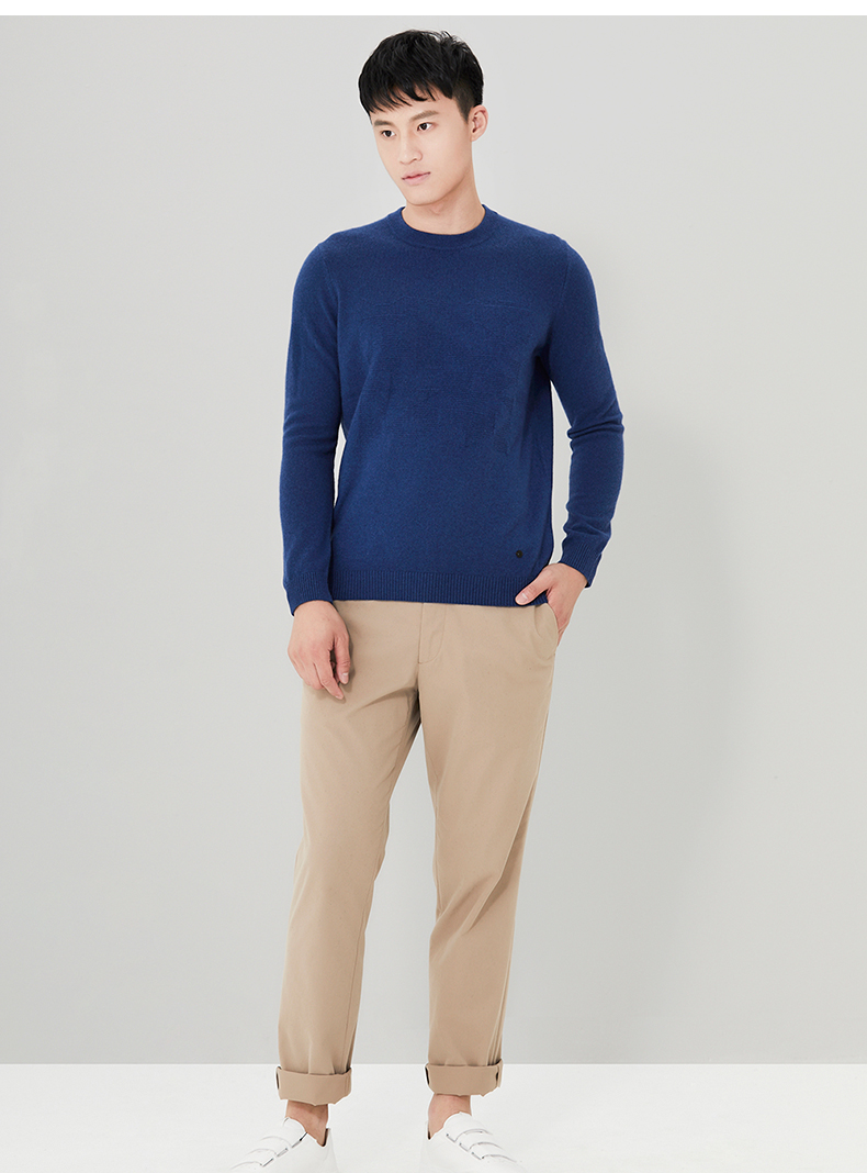 Ordos mùa thu và mùa đông kinh doanh thời trang vòng cổ màu rắn quay hoa nam cashmere áo len Q176W1003