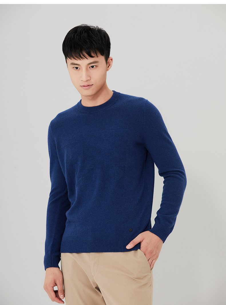 Ordos mùa thu và mùa đông kinh doanh thời trang vòng cổ màu rắn quay hoa nam cashmere áo len Q176W1003