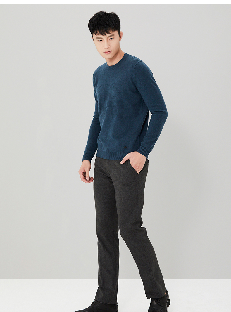 Ordos mùa thu và mùa đông kinh doanh thời trang vòng cổ màu rắn quay hoa nam cashmere áo len Q176W1003