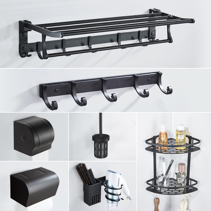 Space Aluminum Wool Towel Rack Makeup Room Bath Towels Bathroom Pendant Bathroom Shelve Toilet Wall-mounted free-to-punch suit