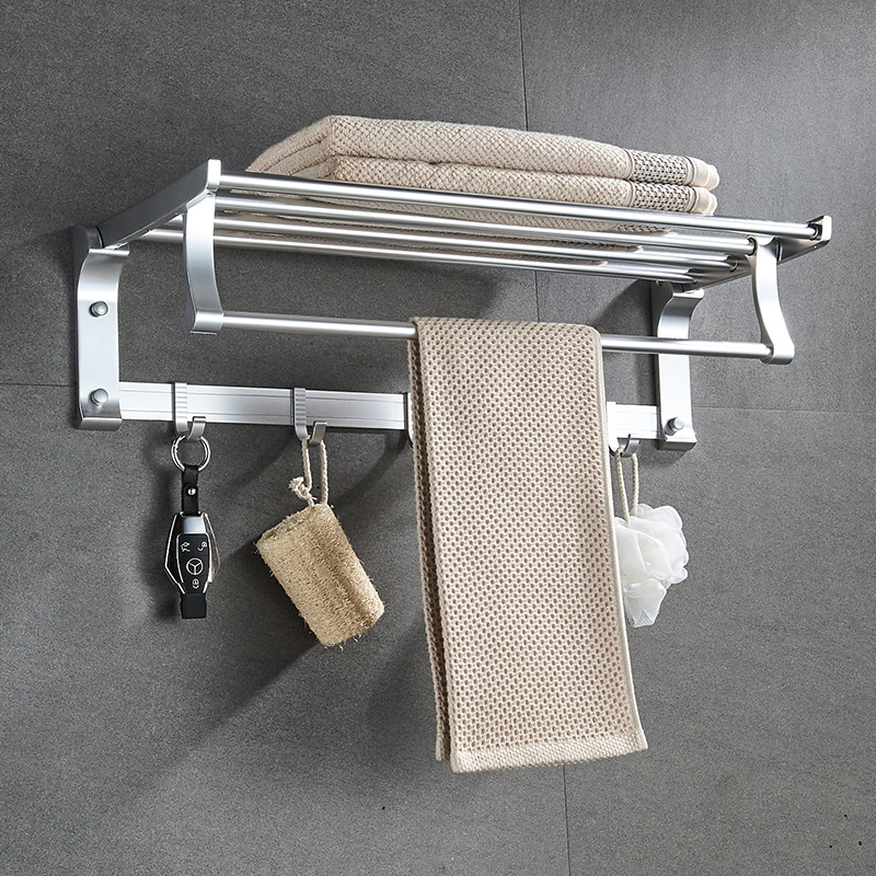 Space Aluminum Folding Bath Towel Rack Makeup Room Toilet Fur Towel Rack Suit Bathroom Pendant Bathroom Shelve Free