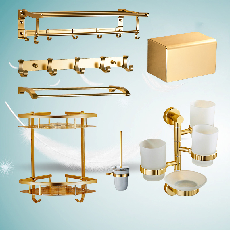 Space Aluminum Bathroom Shelve Towel Rack Hair Towels Hanger Rod bath towels Hardware Pendant Suit Makeup Room Gold-free