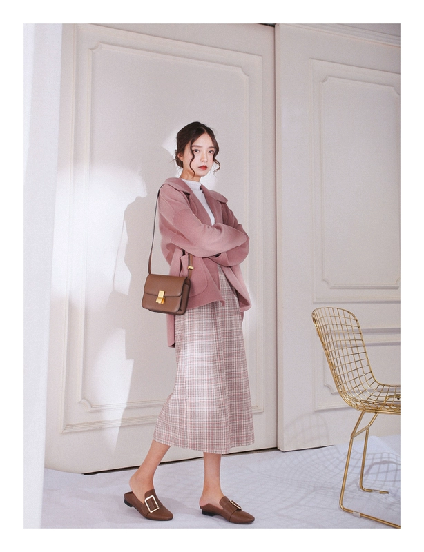 COTRE Thiết kế độc lập Dead Leaf Rose Color Wool Double Sided Loose Coat Coat áo khoác len mỏng