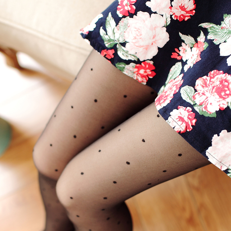 Mùa hè đế siêu mỏng của Nhật Bản cộng với mặt bên bằng vải cotton chấm bi nhỏ trong suốt vớ ren đáy romper vớ - Xà cạp quần tất đen dẫm gót