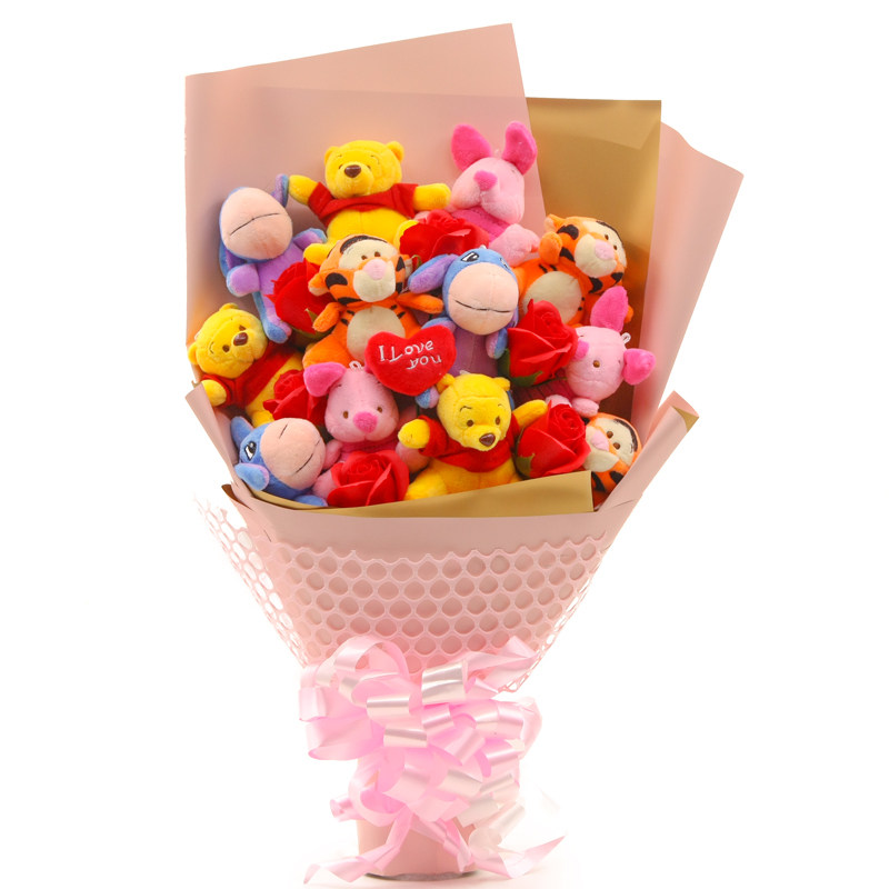 Cartoon bouquet Jump Tigger Pijie pig Little Bear Vini doll Rose to send girlfriend Classmate Creative Birthday Gift