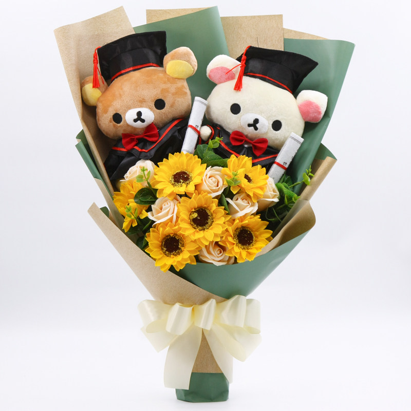 Cartoon Puppet Flowers Bouquet Easy Bear Relaxation Bear Dolls Doll Doll Creative Birthday Gift Doctoral Bears Graduation Season