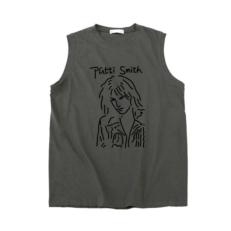 Patti Smith Patty Smith Female Punk Icon Hand-Painted Design Pure Cotton Sleeveless Vest T-Shirt Patti Smith Patty Smith Female Punk Icon Hand-Painted Design Pure Cotton Sleeveless Vest T-Shirt