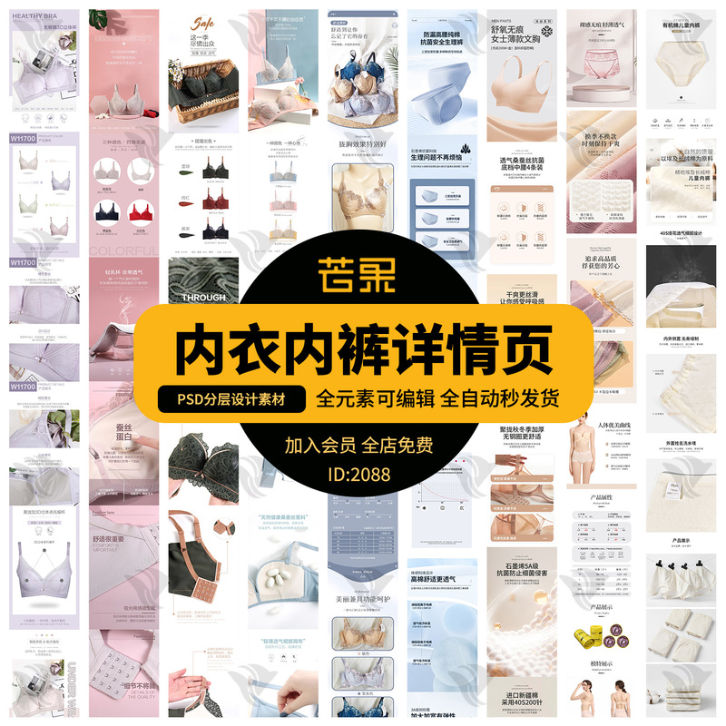 Men's and Women's Seamless Underwear Lace Push-Up Bra Set Ice Silk Panties E-Commerce Product Page Template Psd Material