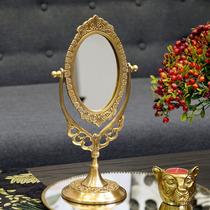 French retro imported brass hand-carved tabletop mirror cosmetic mirror classical luxury home vanity mirror ornaments