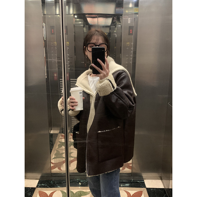 Red Man Gallery Lamb Wool Coat Woman Autumn Winter 2022 New Design Sensation Small Crowdcotton Clothing Plus Suede Thickened Cotton Clothing Leather Clothing