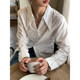 Red man hall white shirt women's spring and autumn design sense niche bottoming French long-sleeved shirt with pointed collar top