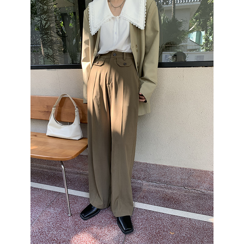 Red Pavilion high-waisted wide pants women's 2022 autumn new Korean version casual, slim, sagging, mopping straight suit pants