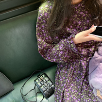 Red Hall plus velvet floral dress womens autumn 2021 New Long style collar lace-up waist base skirt