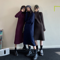 Knitted dress women 2021 autumn and winter New Long half high collar slim knee thick topping sweater skirt