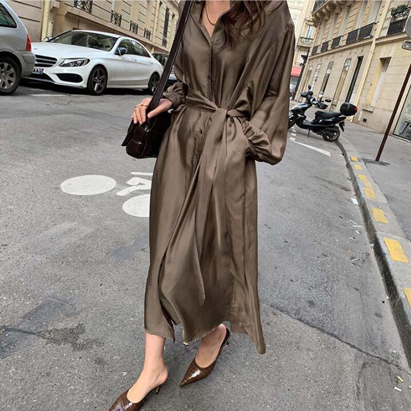 Yiyihui Summer Clothing: Elegant and Comfortable Oversized Loose-Fitting Lantern Sleeve Silk-Like Long Dress for Ladies