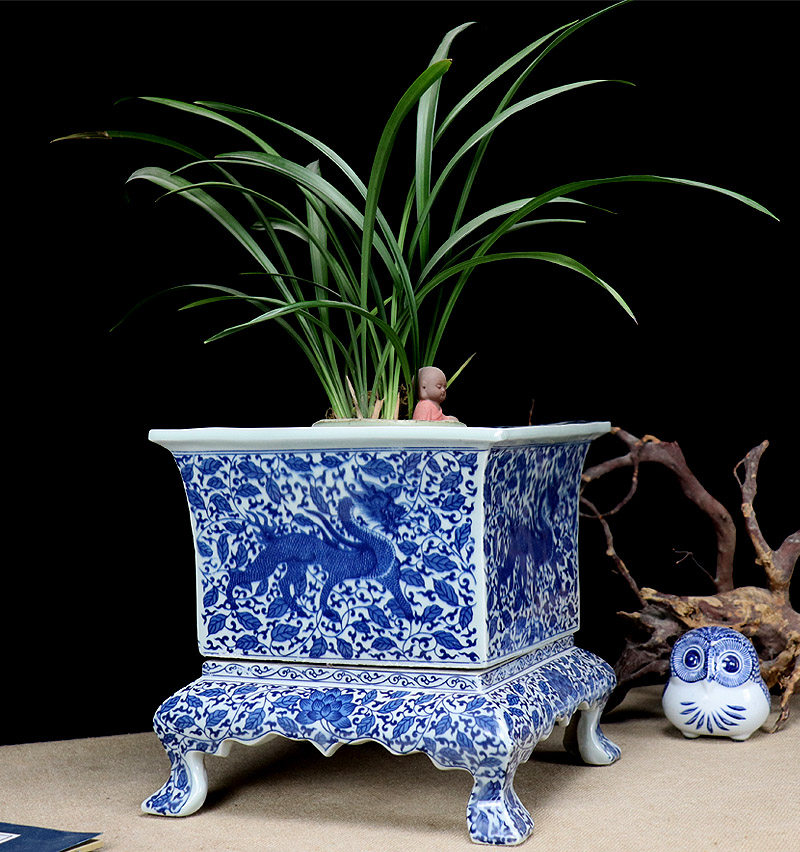 China's Jiangxi Jingdezhen ceramic flower-pot ceramic flagship store official 50 cm high flower pot hand-painted four-way new Chinese high-Taobao