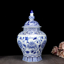 Ceramic blue and white porcelain square hand-painted large general pot porcelain model room soft decoration