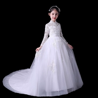 Cô gái biểu diễn piano công chúa váy trắng sinh nhật chủ nhà hoa cô gái trẻ em catwalk váy dài mùa đông bộ vest dự tiệc cho bé trai