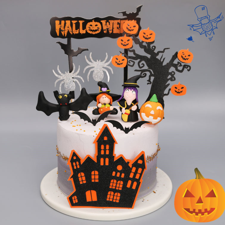ハロウィン ケーキ カード ハロウィン ソフトクレイ ハロウィン レジン 魔女 カボチャ ゴースト フラグ カード デコレーション