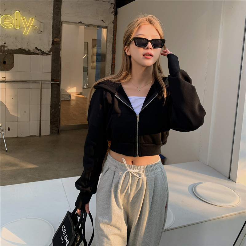 Pure Cotton 2026 Spring and Autumn Korean Style New Zipper Cardigan Jacket with Hood, Stylish and Sporty Short Sweatshirt for Women