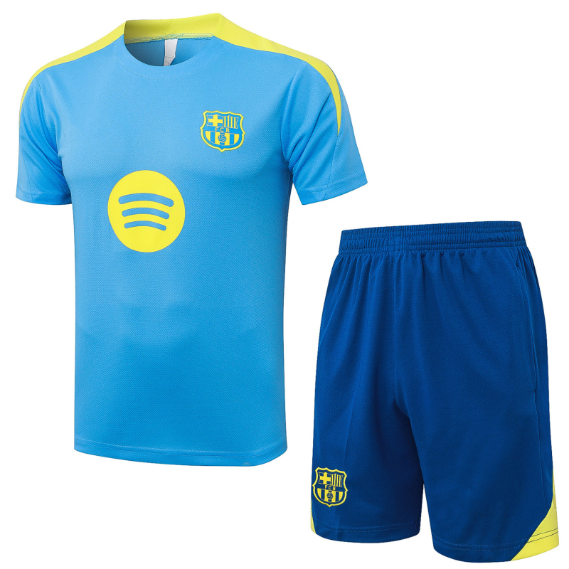 2526 Barcelona Short-Sleeved Football Uniform Light Blue Quick-Drying Barcelona Training Uniform Round Neck Sports Suit Five-Point Shorts for Men