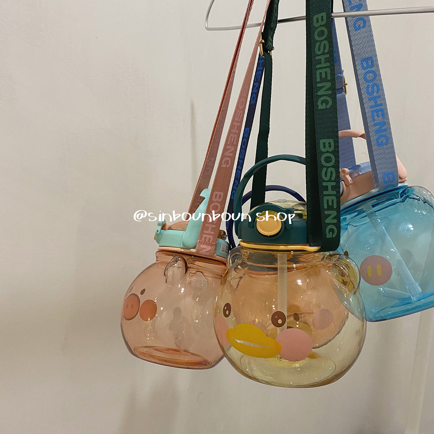 Xin Help Grocery Paving Student Transparent Straw Cup With Lid Carry-on Cross Big Belly Cup Cute Cartoon Water Glass Woman