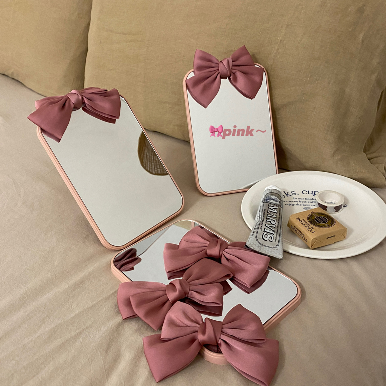 Xin Help Grocery Paving Butterfly Knot Cosmetic Mirror DIY Adhesive Teenage Girl Hearts Cute Desktop Mirror Portable Mirror