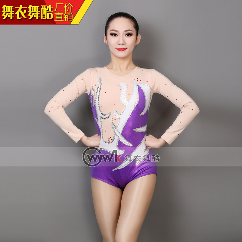 Bodybuilding Playground Dance Dress Rehearsal for women Long sleeves aerobics dance dresses Gymnastics Dress JJ2015011