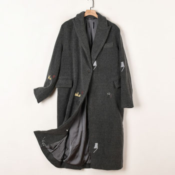 Brand discount special offer mid-length woolen coat embroidery