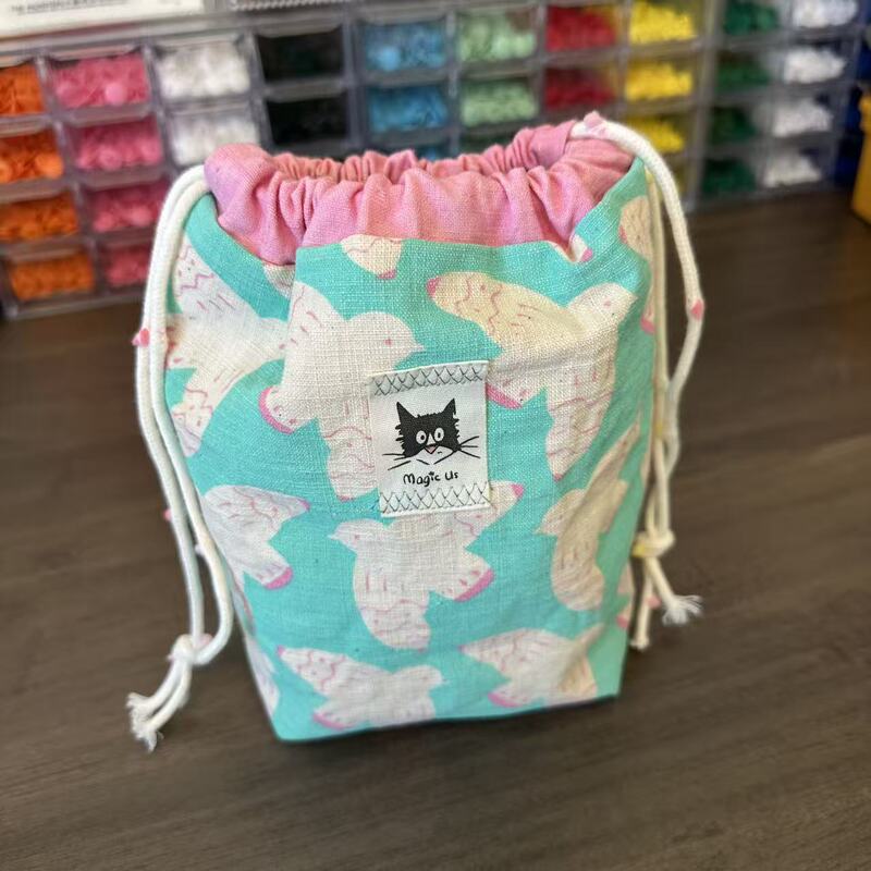 Magic Us Original Handmade Trendy Mint Bird-Themed Washed Cotton Candy Bean Core String Large Capacity Drawstring Bag Magic Us Original Handmade Trendy Mint Bird-Themed Washed Cotton Candy Bean Core String Large Capacity Drawstring Bag