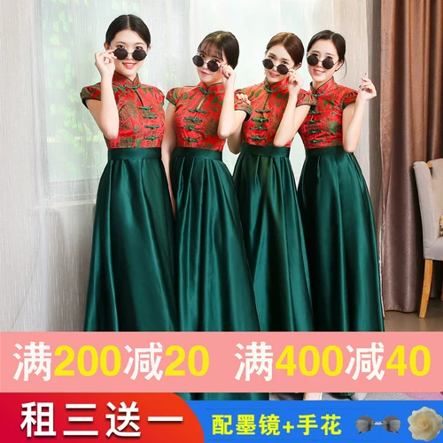 Длинное весеннее платье подружки невесты, летнее ретро вечернее платье, ципао, китайский стиль, средняя посадка