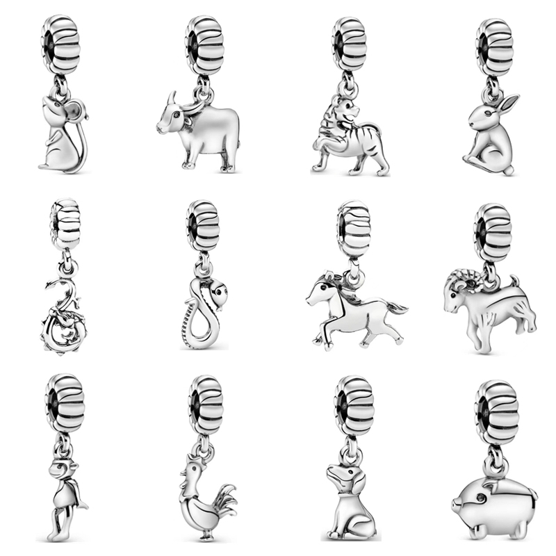 Panjia 925 Sterling Silver Twelve Zodiac Pendant Accessories DIY European and American Style Birthday Gift Bracelet Bead Pendant for Men and Women