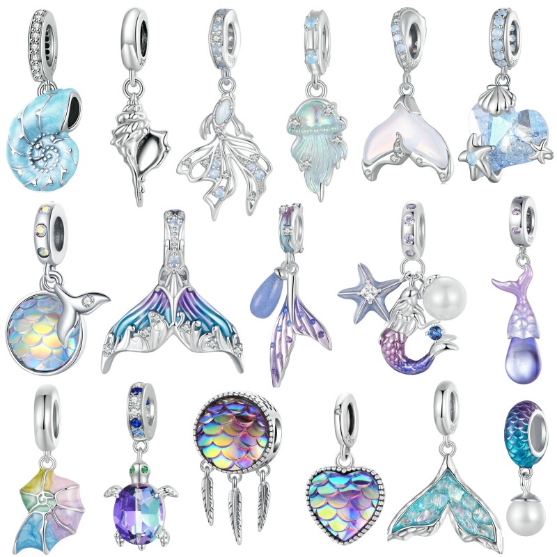 925 Silver Ocean Series Beads Narwhal Crab Turtle Panjia Beads Bracelet Pendant Loose Beads DIY Accessories