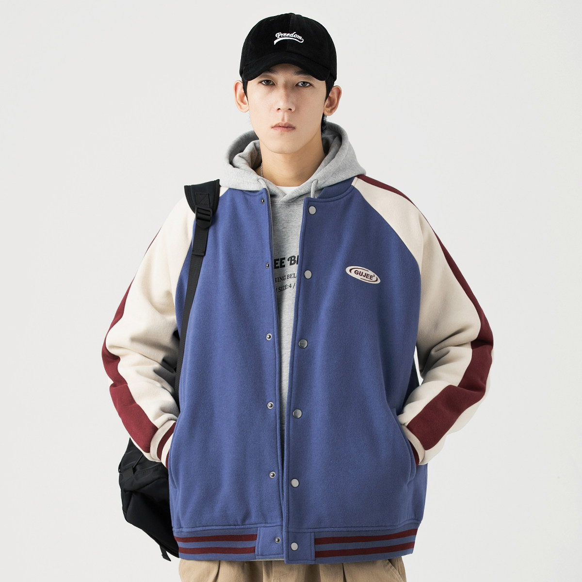 GBOY baseball suit jacket men's autumn and winter thickened trend loose versatile casual color match Tide brand bomber jacket