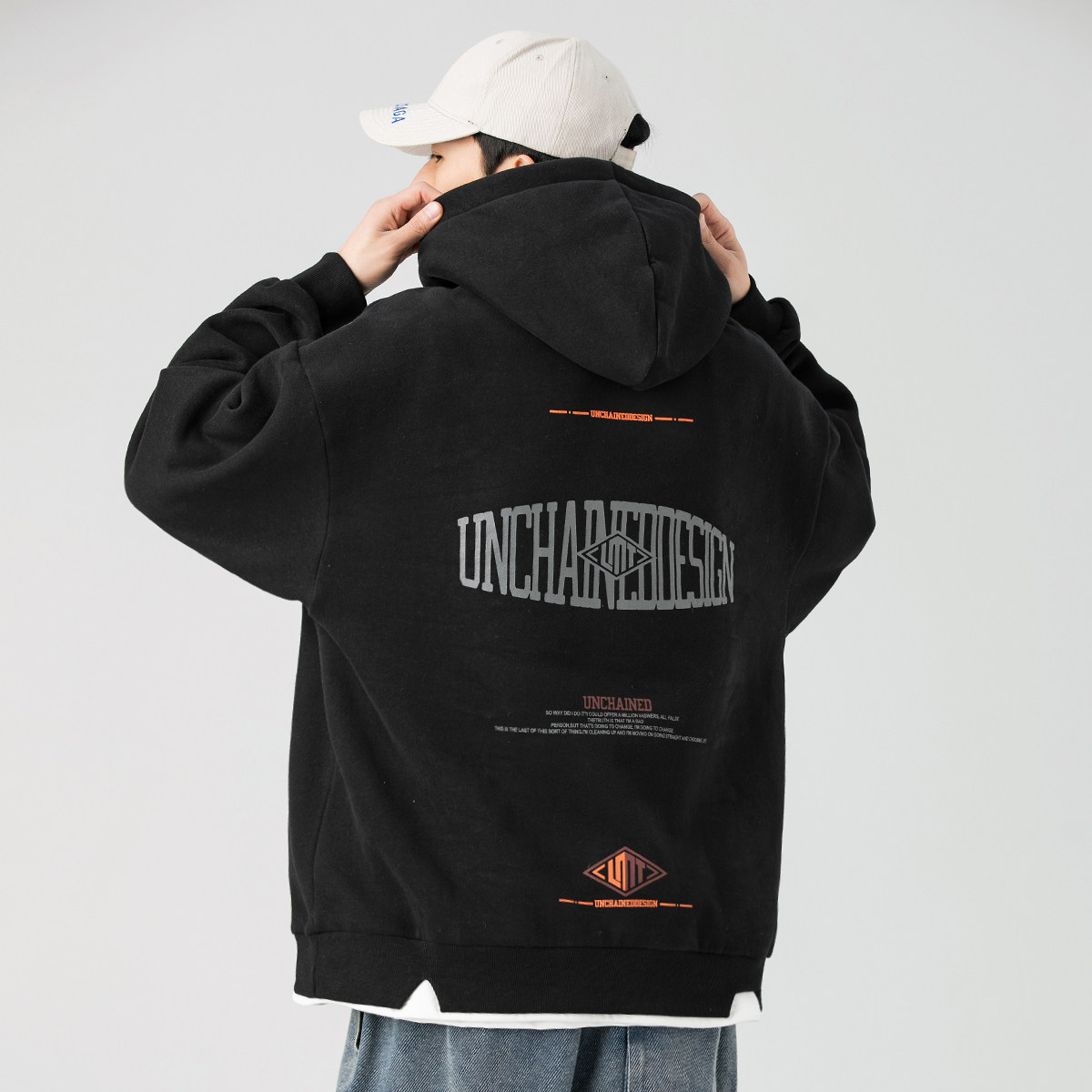 GBOY autumn winter gush thickened thick cotton T male Chains with cap loose trend 100 lap fake two blouse jacket