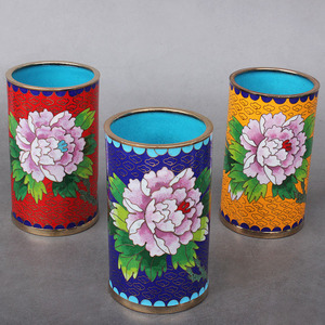 Authentic Beijing Cloisonné Copper Enamel Pen Holder with Polished Base 4inch 5inch - Cloisonné Pen Holder as a Gift f