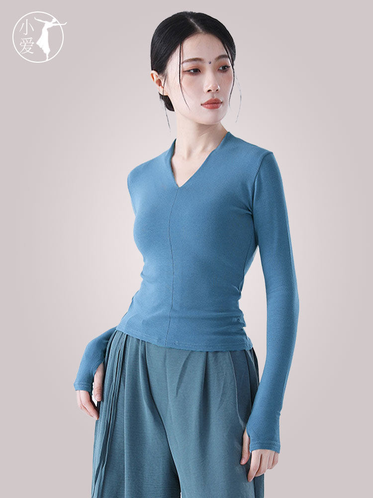 Modern dance Dance Practice Costume blouses Classical body Lean Temperament V collar Long sleeve sleeves refer to body blouses-Taobao