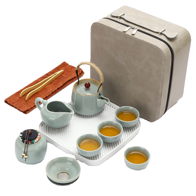 ຊຸດຊາເດີນທາງ Geyao ຊຸດຂະຫນາດນ້ອຍຫນຶ່ງຫມໍ້ສີ່ຈອກ Portable bag portable home camping Japanese Kung Fu teapot