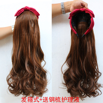 Mate - shaped long curled half - haired wig can pull direct hair - haired large wave thickening