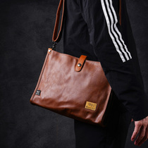 Hong Kong it full leather mens shoulder bag fashion business style mens big leather summer Japanese and Korean ipad cross mens bag