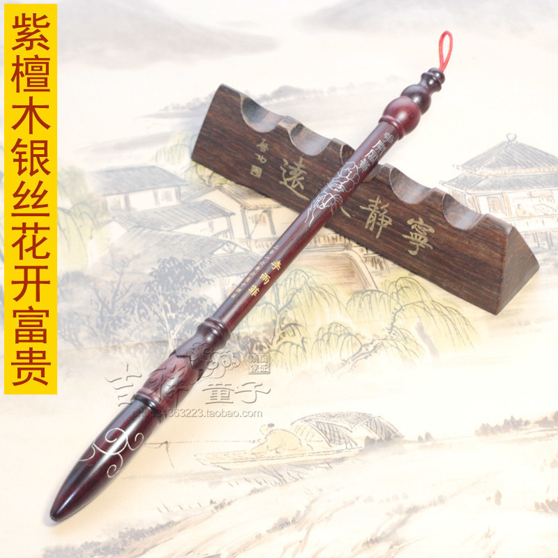 Auspicious boy baby full moon haircut collection making fetal brush souvenir F-18 red sandalwood and silver silk flowers bloom rich and noble