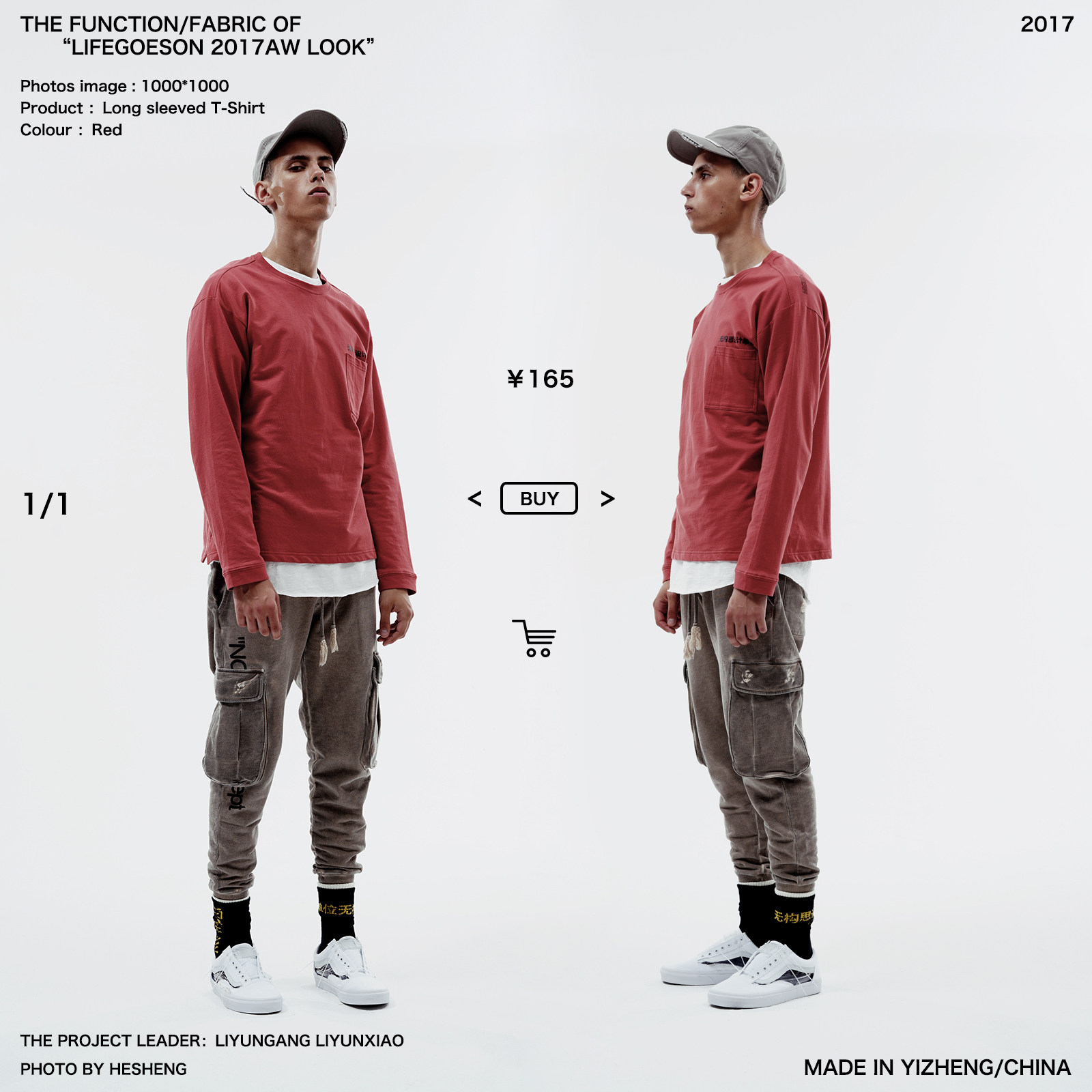 2017AW LIFEGOESON 无构思设计单位文字印花口袋长袖T恤