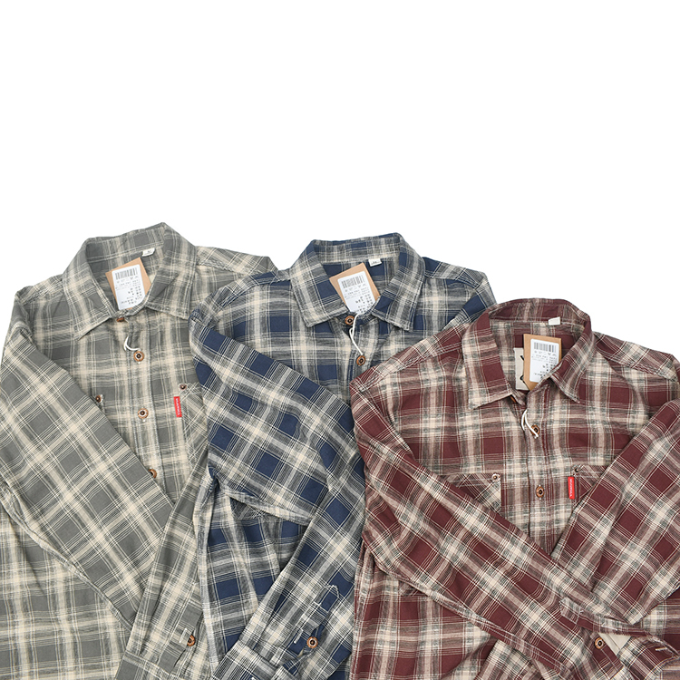Classic Plaid Japanese Retro Washed Workwear Plaid Shirt Casual Loose Long-Sleeve Shirt 107