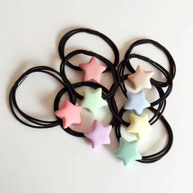 17 mùa xuân mới macaron ngọt ngào kẹo màu matte stars năm cánh sao tóc nhẫn rope ban nhạc cao su nữ